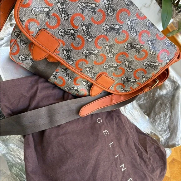 Celine Orange and Gray Satchel with Structured Design - Picture 6 of 7